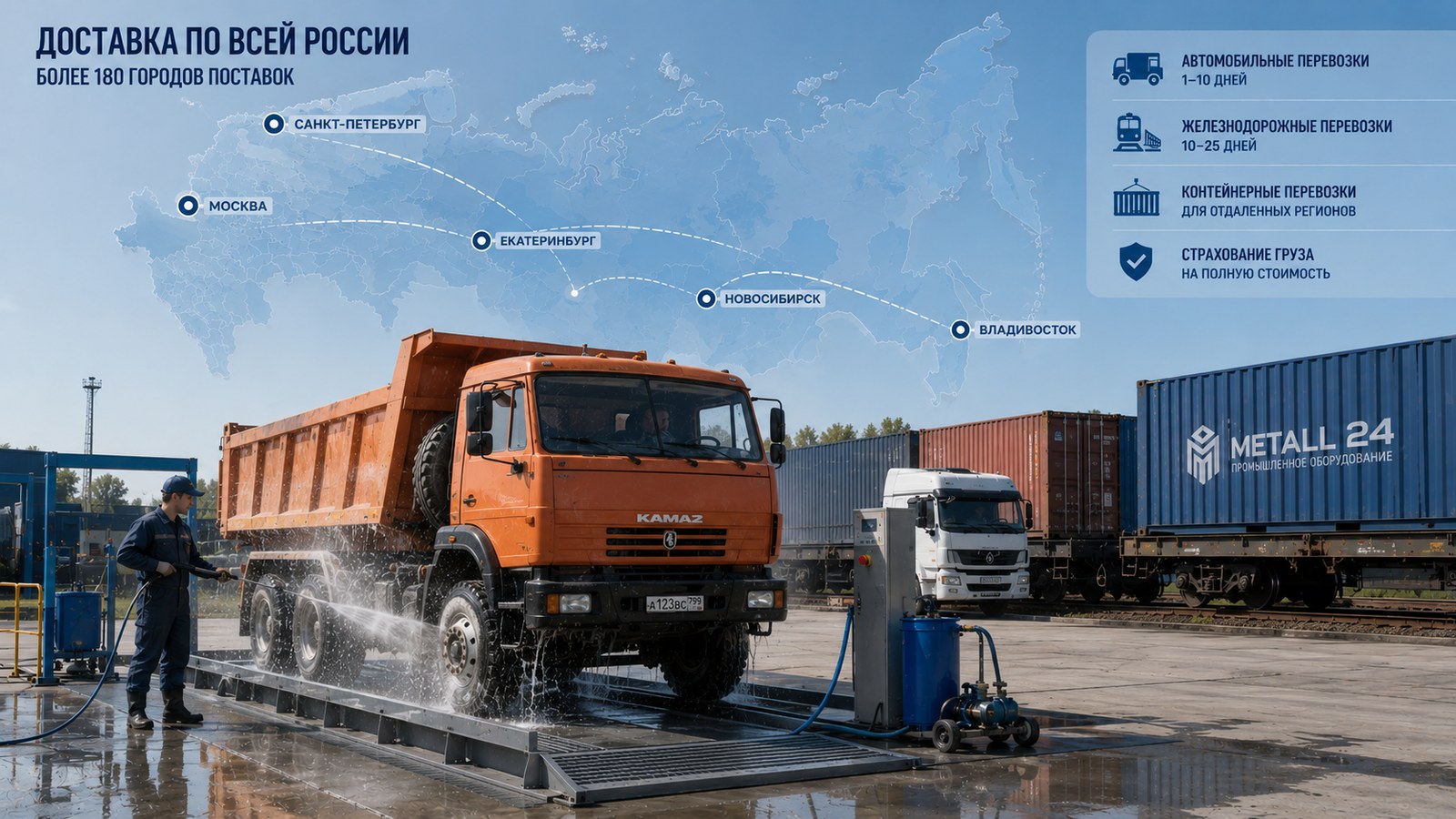 Монтаж пункта мойки колёс Тайфун бригадой Металл-24 на строительной площадке в регионе